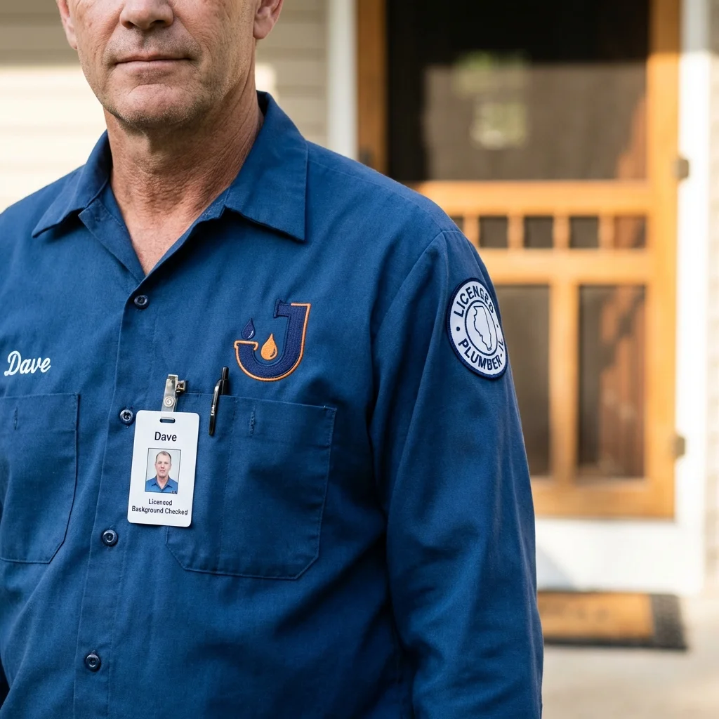 Licensed plumber showing ID badge in Lincolnville, ME