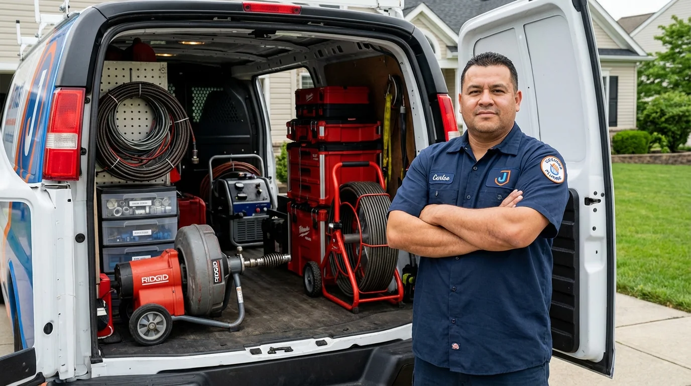 Professional drain cleaning equipment and Johns Plumbing LLC plumber in Lincolnville