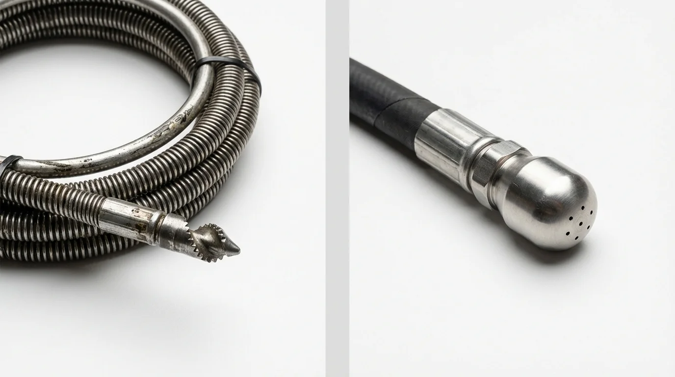 Drain snake cable and hydro jetting nozzle used for drain cleaning in Lincolnville, ME
