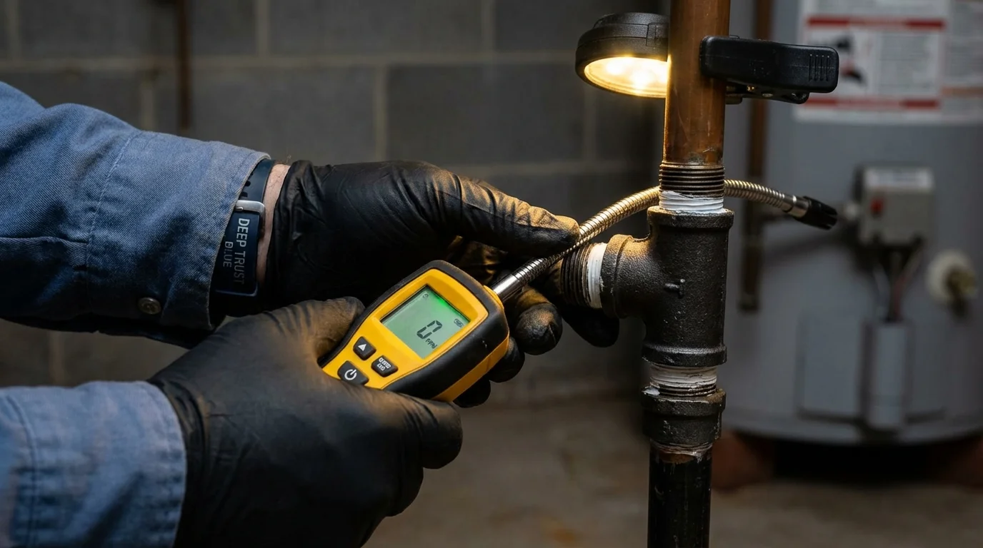 Gas leak detection with electronic sniffer by Johns Plumbing LLC in Lincolnville