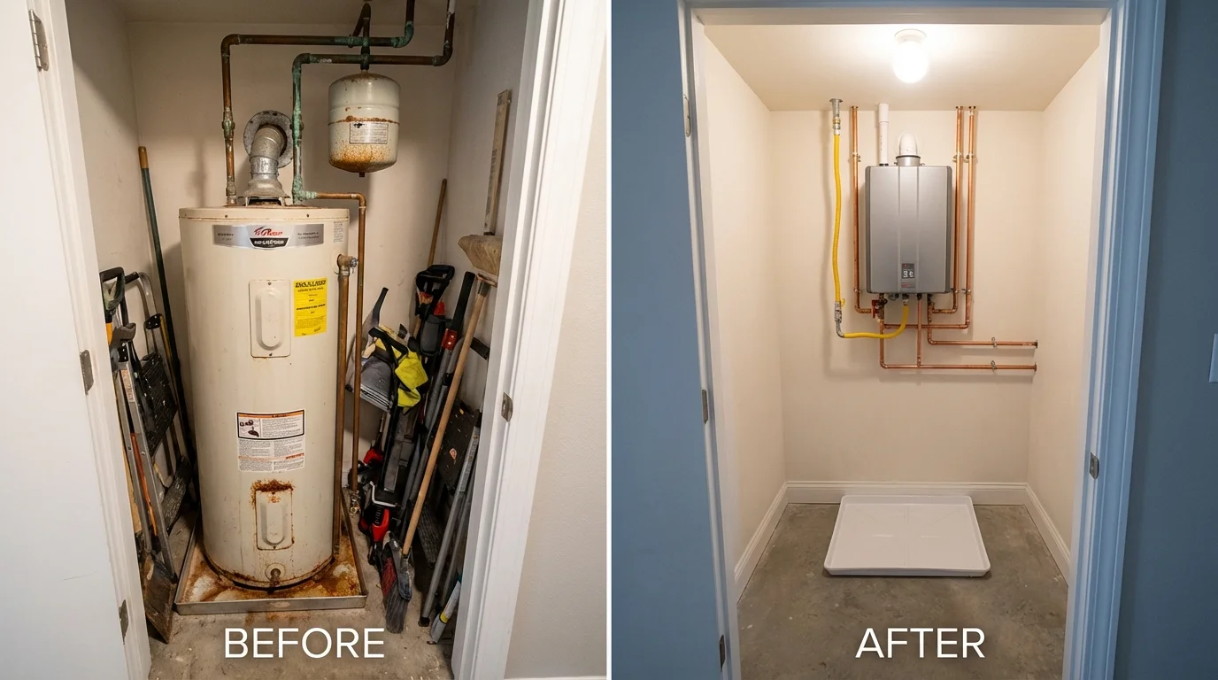 Tank water heater versus wall-mounted tankless unit comparison for Lincolnville, ME homeowners